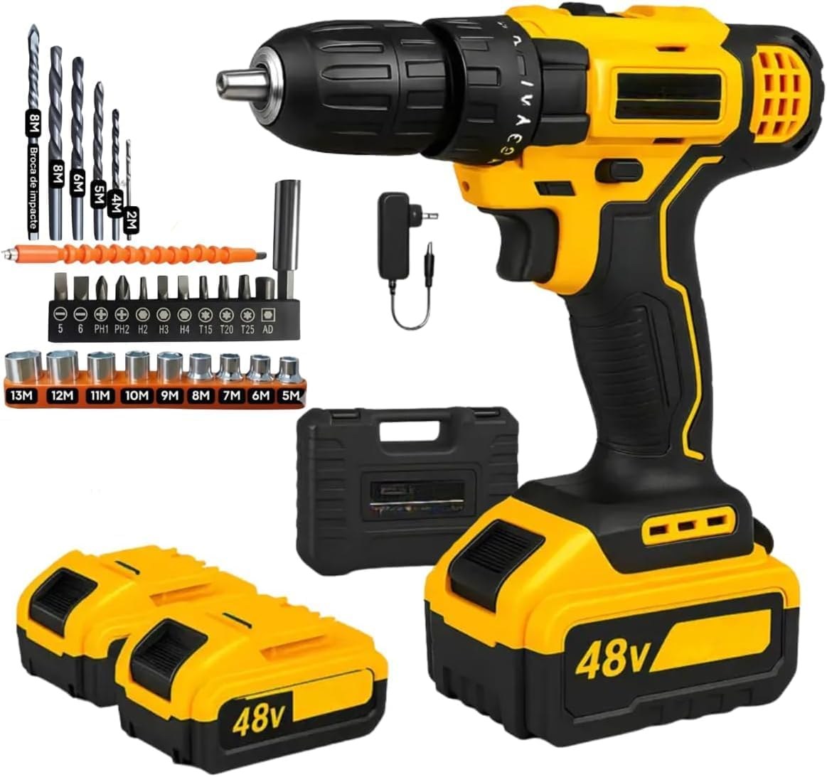 Parafusadeira Furadeira 48V Sem Fio com Impacto e Kit Completo - Worker - Foto Principal
