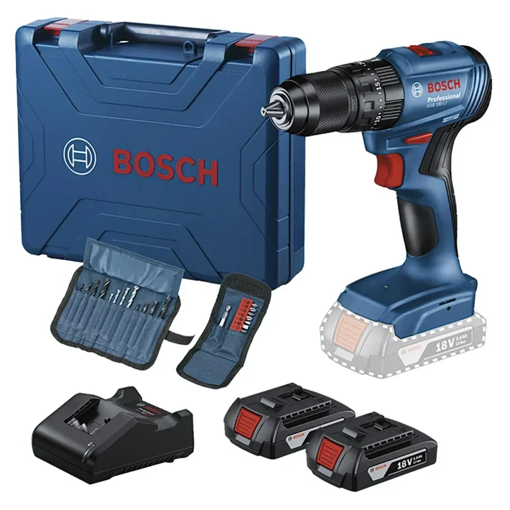 Furadeira de Impacto Bosch GSB 185-LI 18V Brushless com 2 Baterias e Kit de Acessórios - Oferta Limitada
