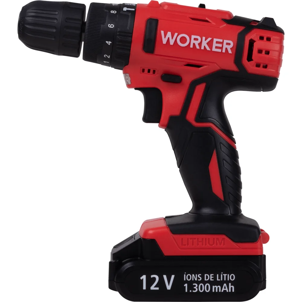 Furadeira Parafusadeira Worker Impacto 12V Li-Ion + 13 Acessórios – Correta Ferramentas