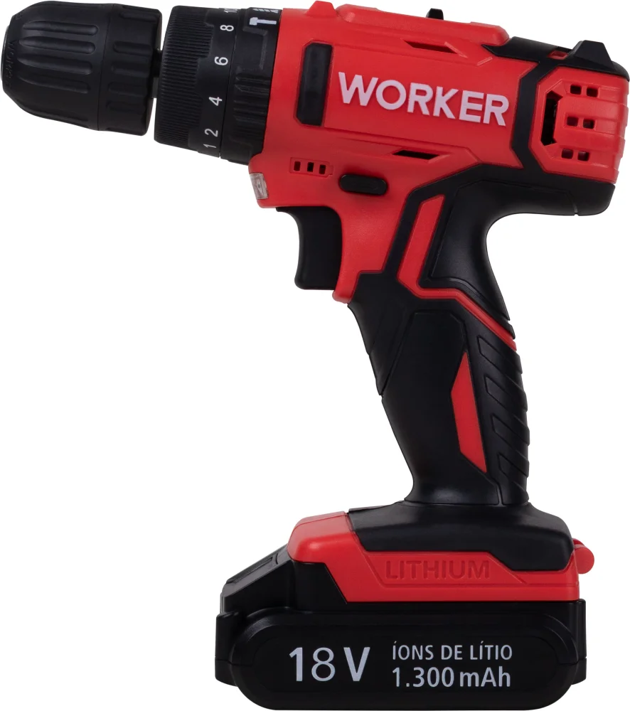 Parafusadeira de Impacto Worker 18V com 13 Acessórios e Maleta - Potência Profissional