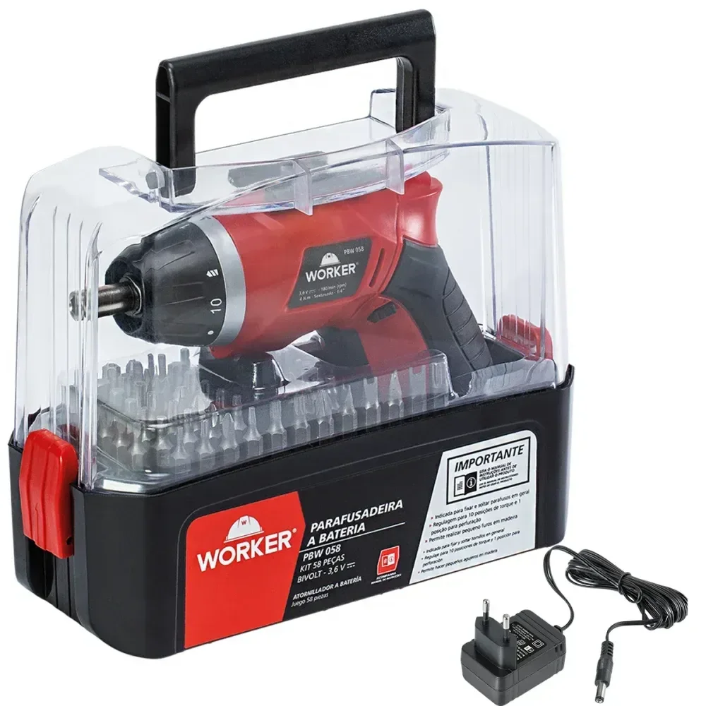 Worker PBW 058: Parafusadeira e Furadeira 3,6V Versátil - Correta Ferramentas