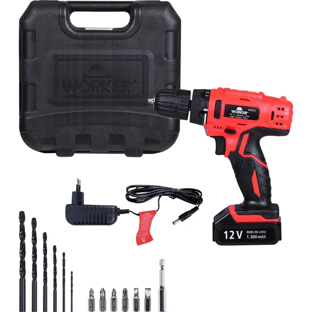 Furadeira Parafusadeira Worker PFW012 12V Bateria Li-Ion - Correta Ferramentas